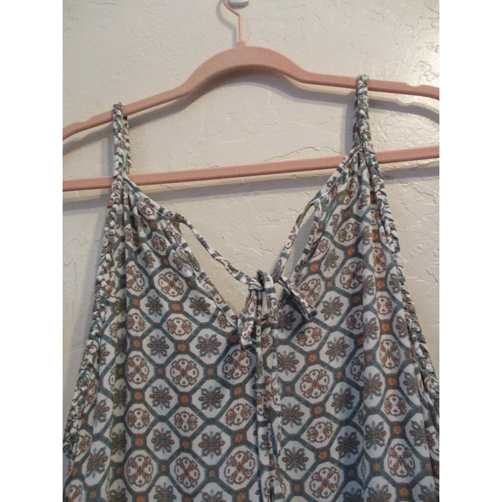 Knox Rose Women’s Size XXL Boho Tile Print Maxi Dress Blue Print Slit Sleeveless - Picture 9 of 10